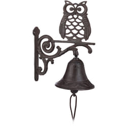 Relaxdays - Cloche Fonte Chouette Sonnette Murale Antique Rustique Hibou Cordon Déco imperméable Porte Jardin brun foncé