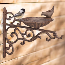 Relaxdays Abreuvoir en fonte mangeoire oiseaux jardin équerre mural porte bain oiseaux déco HxlxP: 24x28x14 cm, marron