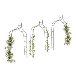 Set de 3 arches à rosiers courbée avec pointe métal 24 m arceau de jardin obélisque tuteur plantes grimpantes vert