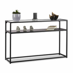 Table console Verre, Dessus de Table transparent, Structure Métal, Dépôt à 4 pieds, hlp 70,5x110x30 cm, noir - Relaxdays