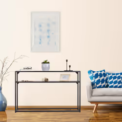 Table console Verre, Dessus de Table transparent, Structure Métal, Dépôt à 4 pieds, hlp 70,5x110x30 cm, noir - Relaxdays