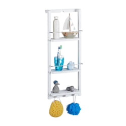 Relaxdays 10023246 panier et rangement de douche Bambou, Métal Mural Serviteur de douche