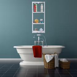 Relaxdays 10023246 panier et rangement de douche Bambou, Métal Mural Serviteur de douche