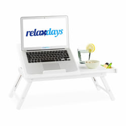 Relaxdays Table d’ordinateur portable, bambou, pliante, bureau, tablette genoux, livres, HxLxP : 24 x 60 x 35 cm, blanc