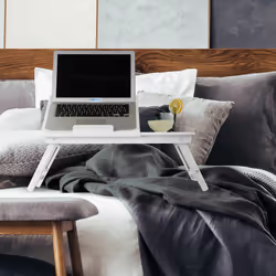 Relaxdays Table d’ordinateur portable, bambou, pliante, bureau, tablette genoux, livres, HxLxP : 24 x 60 x 35 cm, blanc
