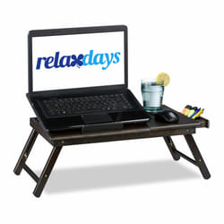 Relaxdays Table d’ordinateur portable, HxLxP : 24 x 60 x 35cm, bambou, pliante, bureau, tablette genoux, tiroir, brun