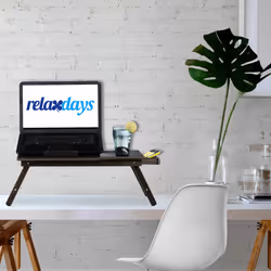 Relaxdays Table d’ordinateur portable, HxLxP : 24 x 60 x 35cm, bambou, pliante, bureau, tablette genoux, tiroir, brun