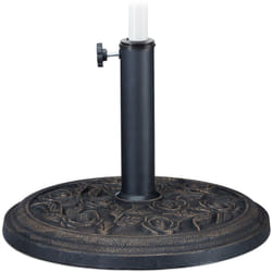 Pied de parasol, motif roses, support mâts parasols 35 / 38 / 48 mm, stable, résine synthétique, noir-doré - Relaxdays