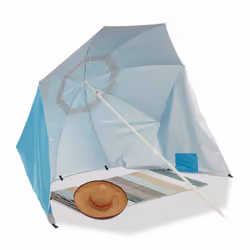 Relaxdays Parasol, Abri de plage, Protection anti UV SPF 50+, Jardin, Terrasse, Sac de transport, HxD 210x180cm, bleu