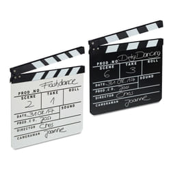 Relaxdays - Clap de cinéma, lot de 2, Hollywood, film, clapet, couper les scènes, inscription, HxlxP: 26 x 30 cm, noir/blanc