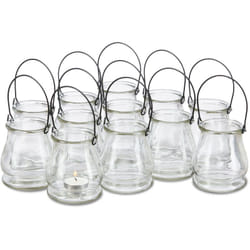 Relaxdays - Photophore en verre, lot de 12, petit vase rond avec anse, déco de table intérieure et extérieure, transparent