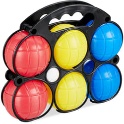Relaxdays boule de pétanque enfant, 6x 3 couleurs, plastique, avec cochonnet&étui de transport, set pour enfants, coloré