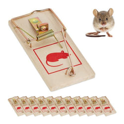 Relaxdays Tapette à souris en lot de 12 pièges classiques réutilisables sans poison souricière métal bois nature