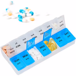Gardez un aperçu sur vos médicaments journaliers à prendre avec ce pilulier semainier. La boîte est divisée en 14 compartimen ...