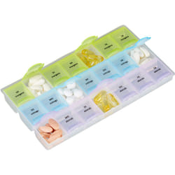 Relaxdays - Pilulier 7 jours 3 compartiments, Boîte médicaments, Semainier matin soir comprimés, transparent