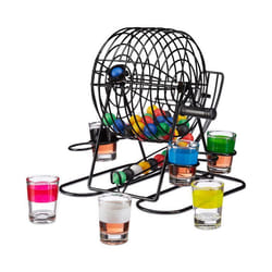 Relaxdays Jeu à boire bingo tonneau de loto avec manivelle et fixation 6 verres à shot 48 boules EVG/EVJF coloré