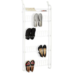 Relaxdays - Range-chaussures portes, 12 paires, à suspendre, rangement 4 niveaux, fer, hlp : 144 x 60 x 19 cm, blanc