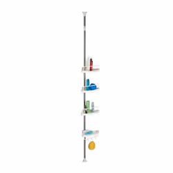 Relaxdays Etagère de douche télescopique Angle 4 Niveaux Plastique Acier inox Salle de bains Baignoire Argenté