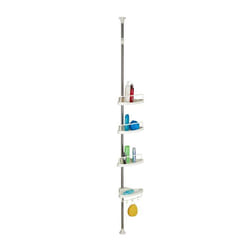 Relaxdays Etagère de douche télescopique Angle 4 Niveaux Plastique Acier inox Salle de bains Baignoire Argenté
