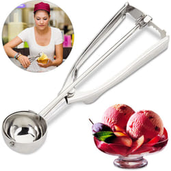 Cuillère à glace en acier inoxydable, Cuiller sorbets et fruits inox, levier, ∅ 39 mm, crème glacée, argenté - Relaxdays