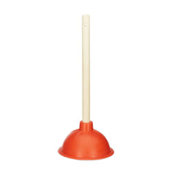Relaxdays - Déboucheur à ventouse, cloche aspirante caoutchouc, tige bois amovible, toilette, douche, 30 cm, rouge/nature