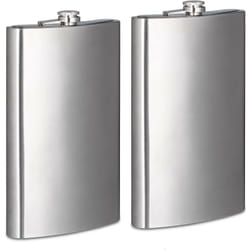 Relaxdays - Flasque xxl, lot de 2, en inox, 1,8 litre, cadeau, fête, mariage, fiole, xxl, alcool fort, argenté