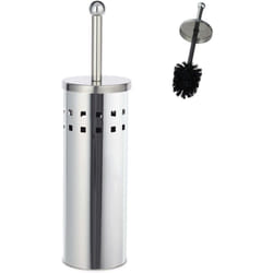 Relaxdays - brosse wc ronde, porte-brosse, brosse wc échangeable, autonome, en acier inoxydable, argenté/noir