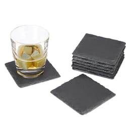 Relaxdays - Dessous de verre lot de 8, ardoise, Sous-verre, Sous-bock carrés design, carré 10x10 cm, noir