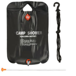 Douche solaire 20 litres, camping, randonnée, à suspendre, pliable, avec douchette, extérieur, mobile, noir - Relaxdays