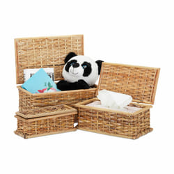Relaxdays - lot de 3 corbeilles en rotin, couvercle, tressé, salon, lot de panier, caisse de déco, 10 l, rustique, nature