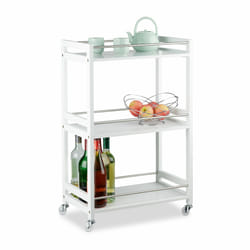 Desserte de Cuisine Bambou blanc, 3 étages, chariot de service, Roulettes, îlot, 80,5 x 51 x 30 cm, blanc - Relaxdays