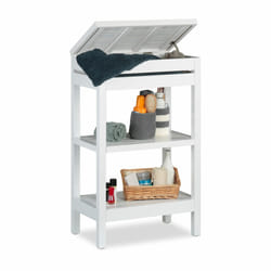 Relaxdays - tagère de salle de bain bambou, étagère à 3 niveaux, Compartiment couvercle, HxLxP 76,5 x 46 x 29,5 cm, blanc
