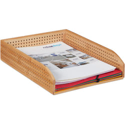 Relaxdays - Corbeille à courrier en bambou, perforé, empilable, A4, rangement de bureau, étude, 7 x 25 x 33, naturelle