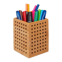 Relaxdays Pot à crayon bambou, porte-stylos bois, pour ciseaux, style maison de campagne, HxLxP 11 x 9 x 9 cm, nature