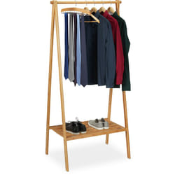 Relaxdays - Portant pliable bambou, penderie porte vêtements, tringle rangement dressing, étagère, hlp 170x83x56cm, nature