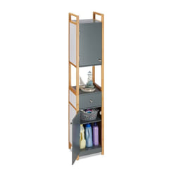 Relaxdays Armoire haute de salle de bain 2 portes en MDF avec un cadre en bambou HLP 165 x 315 x 29 cm gris