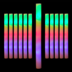 Relaxdays Bâton lumineux LED en lot de 12 bâtonnets clignotants en mousse 3 modes avec piles fêtes festivals blanc