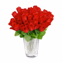 Relaxdays Bouquet de roses fleurs artificielles 48 pièces avec tige et feuilles cadeau mariage hauteur 26 cm rouge