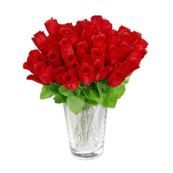 Relaxdays Bouquet de roses fleurs artificielles 48 pièces avec tige et feuilles cadeau mariage hauteur 26 cm rouge