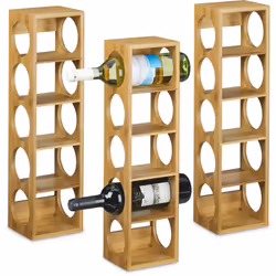 Cette étagère à vin en bois de bambou offre des emplacements pour 5 bouteilles de vin ou autre. Empilez les trois casiers à v ...