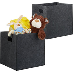 Relaxdays - Panier à bûches, lot de 2, feutre, corbeille à journaux, sac, pliable, 2 poignées, HxLxP : 30x30x30 cm, anthracite