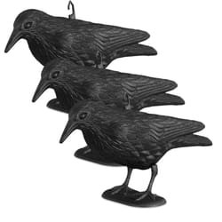 Relaxdays - Corbeau de jardin anti-pigeon, lot de 3, décoration épouvantail oiseaux pigeon alarmistes jardin figure 38 cm, noir