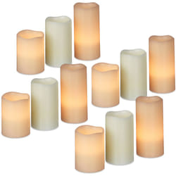 Relaxdays - Bougie led, lot de 12, cire véritable, sans flamme, bougie de Noël, à piles, HxlxP: 13 x 8 x 8 cm, diamètre 7 cm, crème