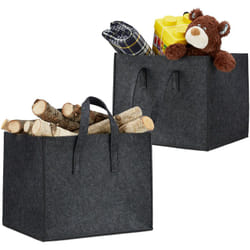 Relaxdays - 2x Paniers à bûches, en feutre, HxLxP: 34,5x43x36,5 cm, 2 poignées, pliable, porte-revues, corbeille bois, anthracite