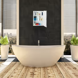 Armoire de Toilette Salle de Bain Placard Meuble Mural 1 Porte Acier 3 Tablettes, hlp 56x40,5x12,5 cm, Blanc - Relaxdays