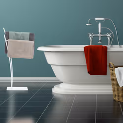 Porte-serviettes sur pied, Support pour serviettes de bain 2 barres, 88 x 43 x 24 cm, blanc - Relaxdays