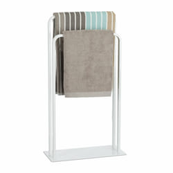 Porte-serviettes sur pied, Support pour serviettes de bain 2 barres, forme de u, 81 x 45 x 20 cm, blanc - Relaxdays