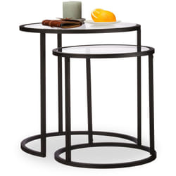 Relaxdays - Table basse d'appoint gigogne lot de 2, Tables de nuit ronde, Tables de chevet, HxLxP : 50,5 x 50 x 50cm, noir