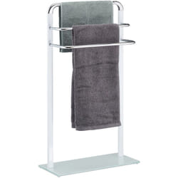 Relaxdays Porte-serviettes 3 barres, métal chromé, support serviettes design moderne, HxlxP 80x45x20 cm, blanc/argenté