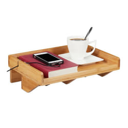 Tablette de lit, étagère de chevet, à serrer, bambou, peu encombrante, espace câble, lP 32,5x 27 cm, nature - Relaxdays